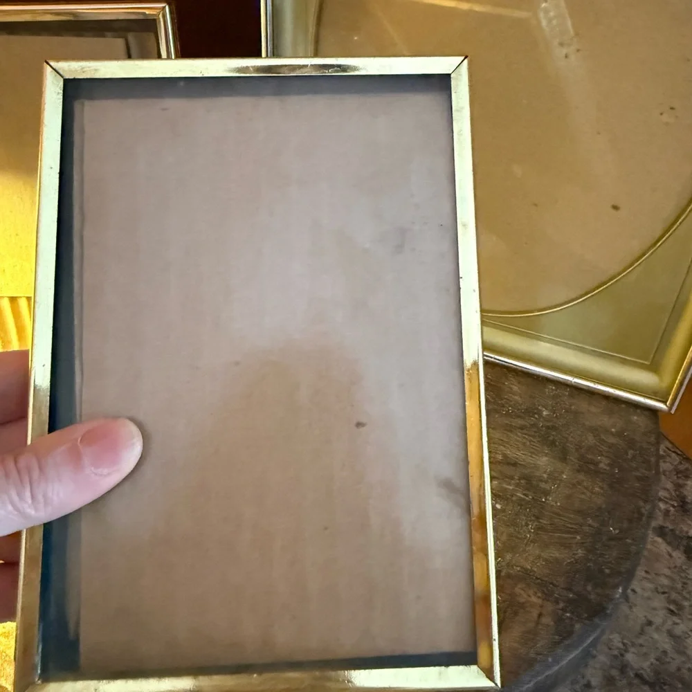 3-Vintage Gold Metal Photo Picture Frames Rectangular and Oval Freestanding